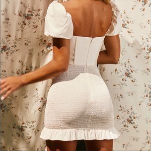 Pretty Sight Puff Sleeve Shirred Mini Dress in Ivory